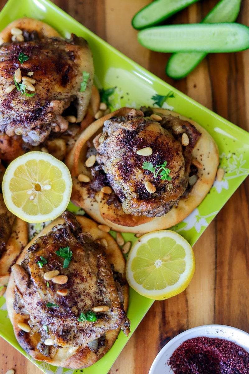 Musakhan Sumac Chicken & Onions on Flatbread Hilda's Kitchen Blog