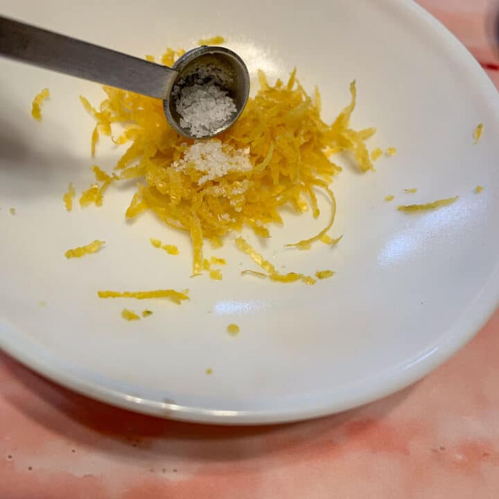 salt added to lemon zest 