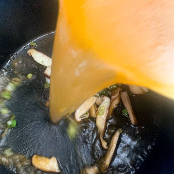 broth being added to a pot for soup