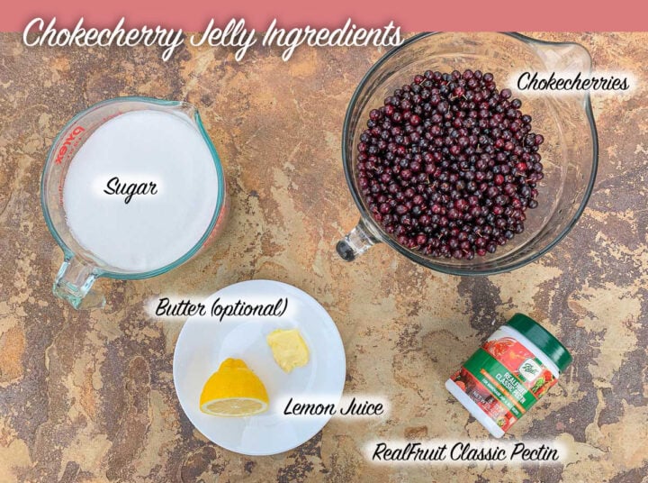 chokecherry jelly ingredients, labeled