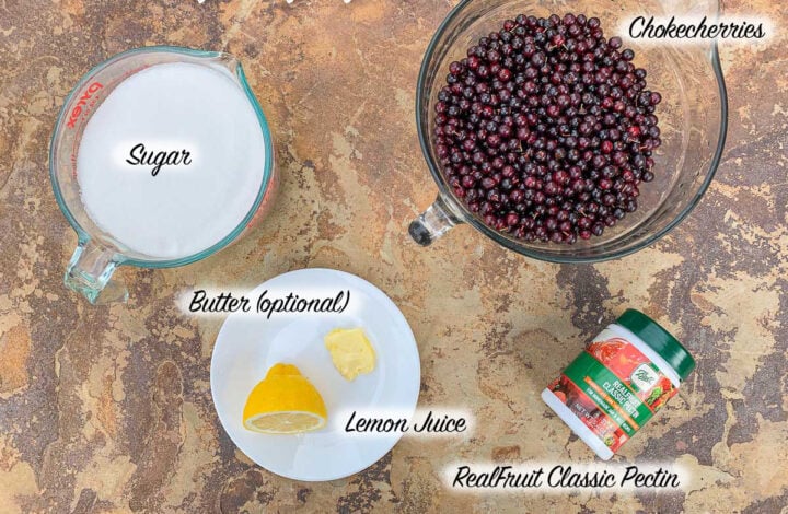 chokecherry jelly ingredients, labeled