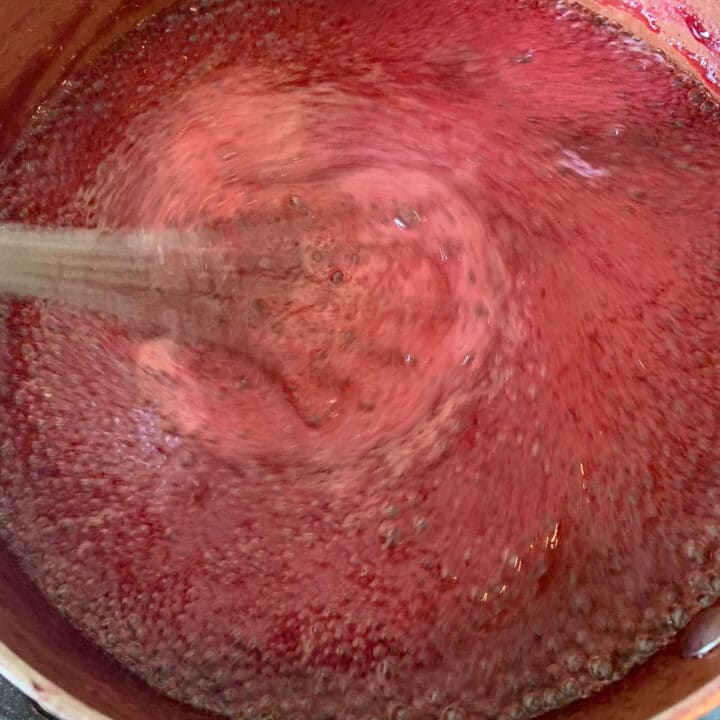 chokecherry syrup being boiled
