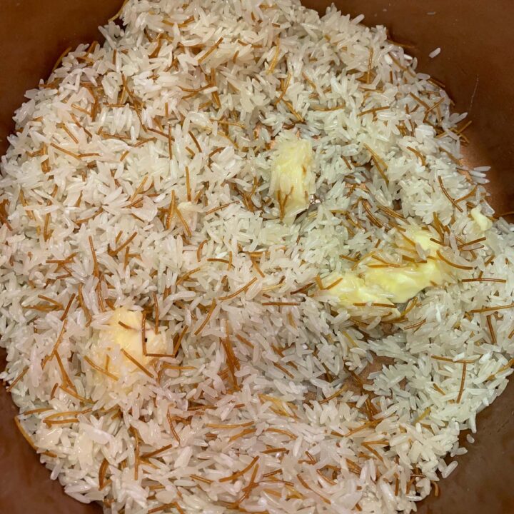 vermicelli rice in a pot with butter