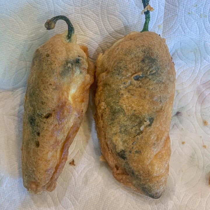 draining Chile Rellenos on paper towels