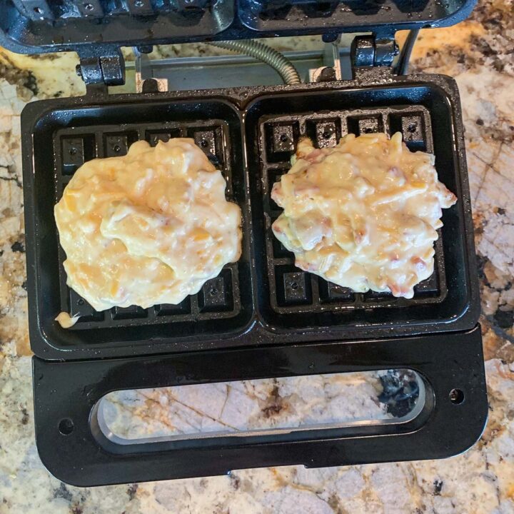 shaggy mane mushroom waffles being cooked