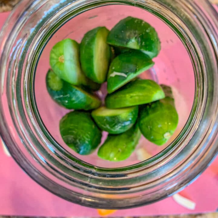 cucumbers in a jar, top view