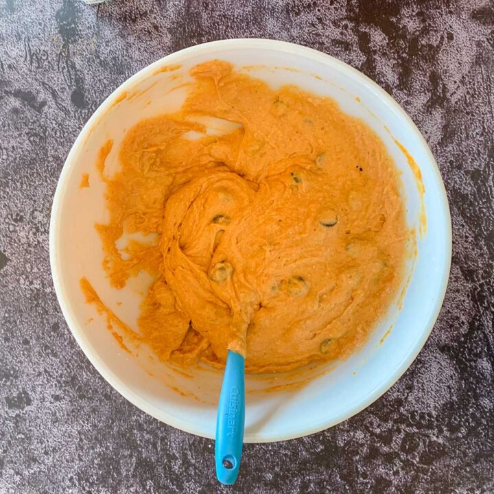 cake mix pumpkin muffin batter in a bowl