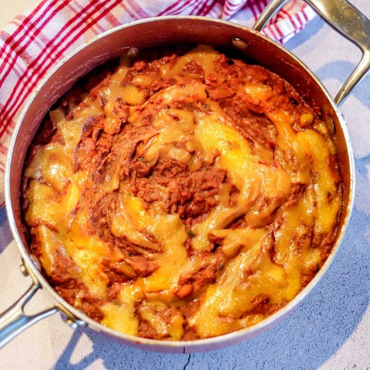 chorizo beans in a pan