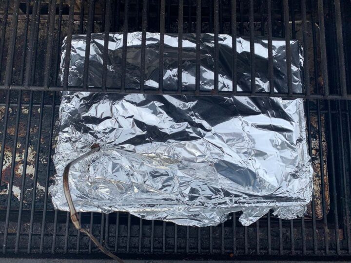 foil wrapped pan on the grill