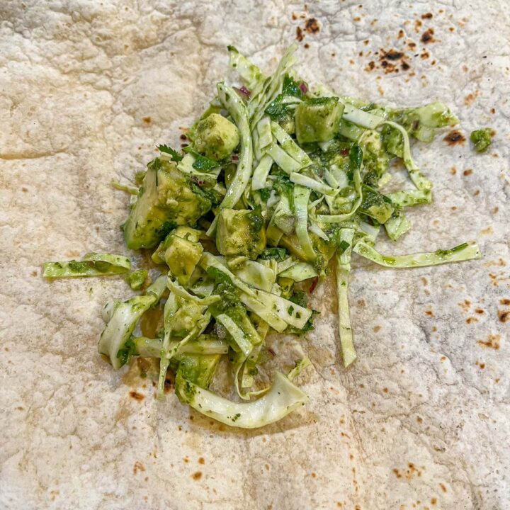 cabbage slaw on a tortilla