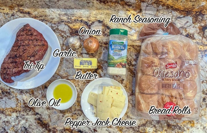 Tri Tip sandwich ingredients.