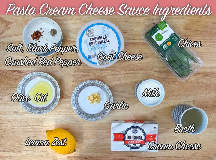 Cream Cheese Pasta Sauce ingredients, labeled