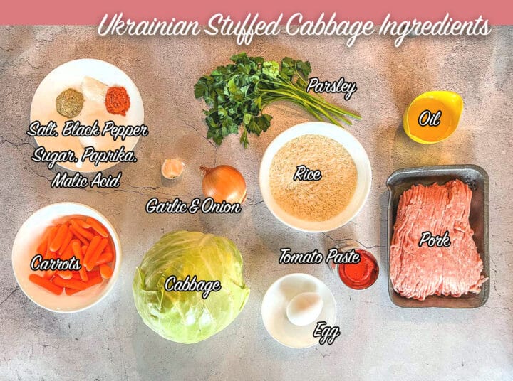 Ukrainian stuffed cabbage ingredients