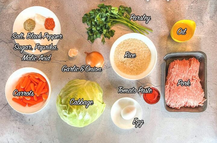 Ukrainian stuffed cabbage ingredients