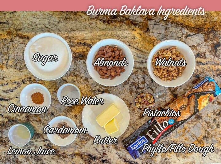 Rolled Burma Baklava ingredients