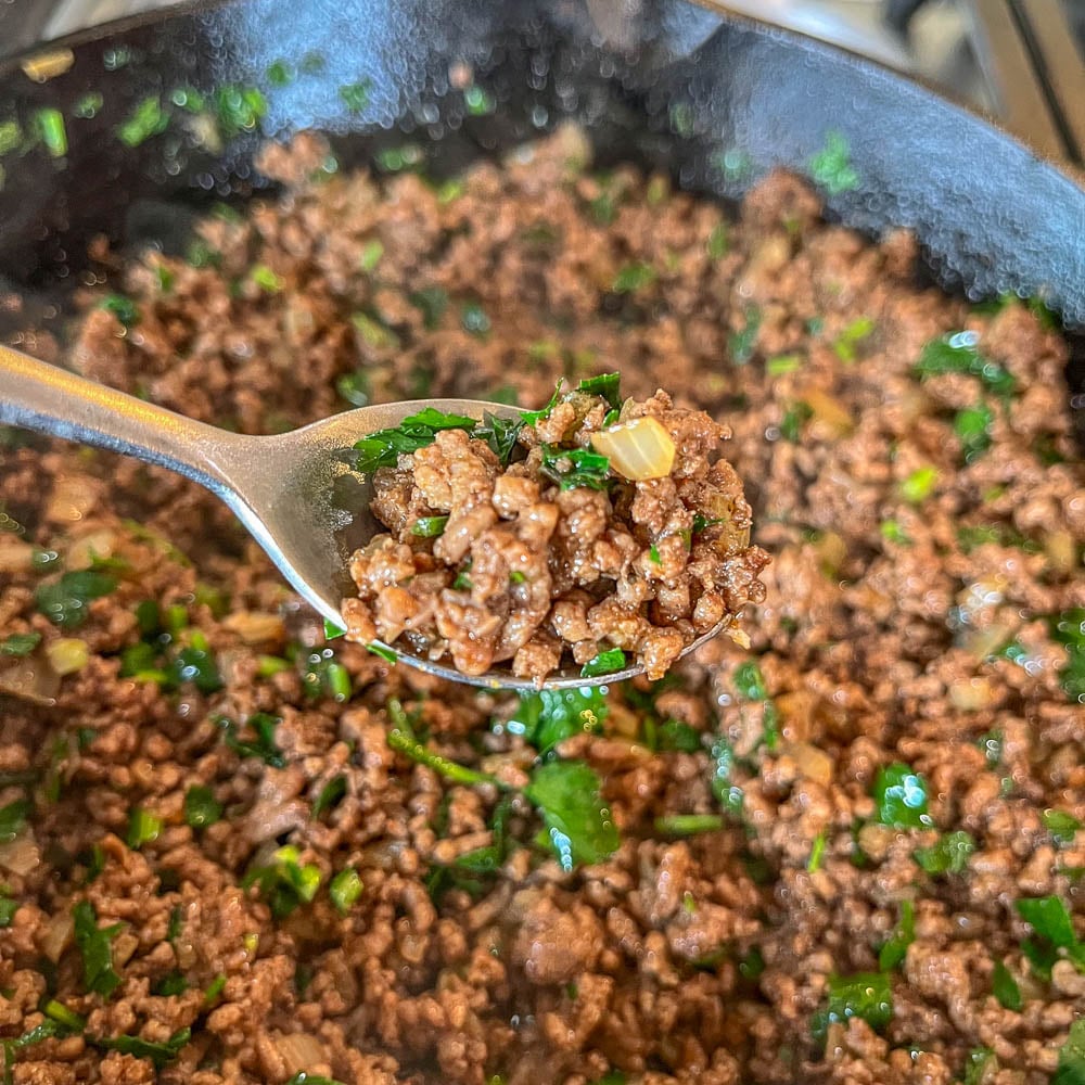 potato chop filling in a pan