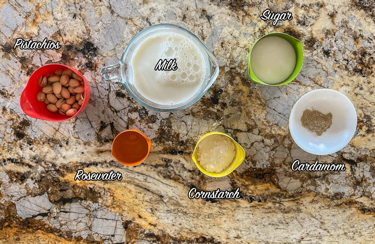 muhallebi/Mahalabia ingredients, labeled