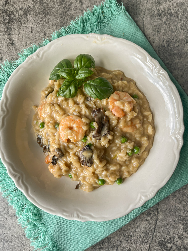 mushroom risotto on a white plate