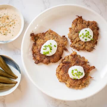 lions mane crab cakes with sour cream and chives