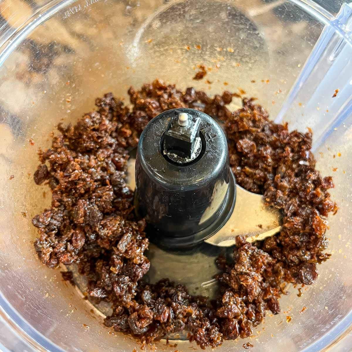 chopped raisins in a food processor