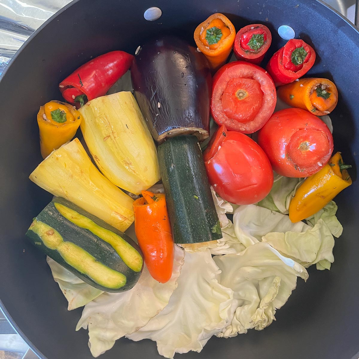 filled dolma veggies in a pot 