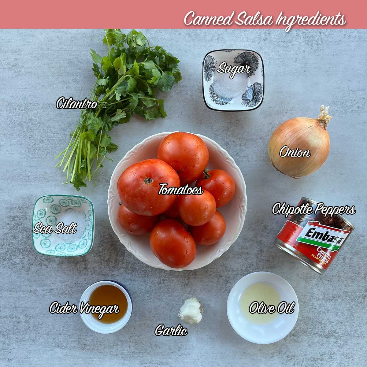 salsa ingredients, labeled 
