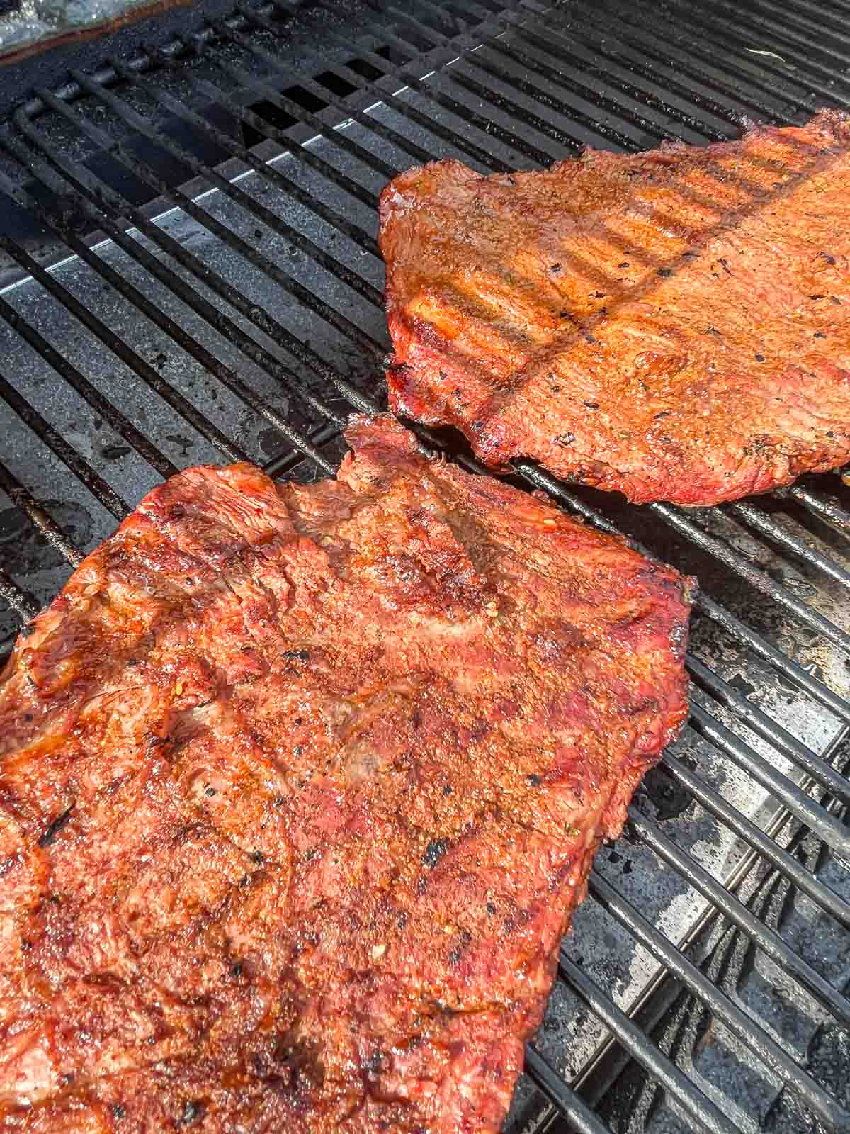 traeger smoked carne asada on the grill