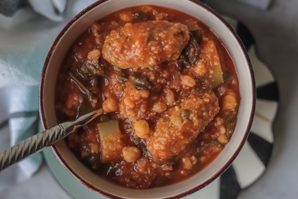 khimsa (Garbanzo Bean Soup) in a bowl