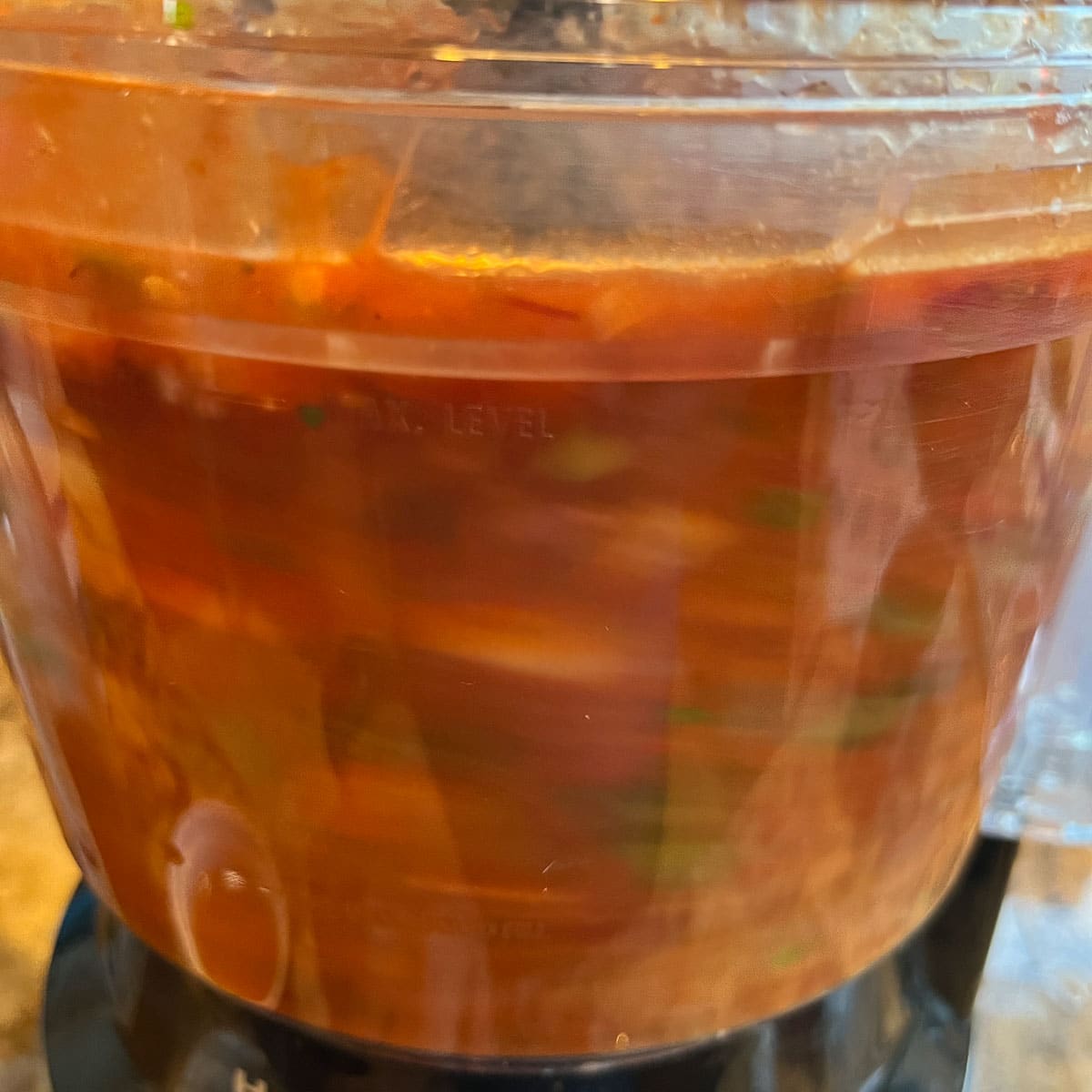blending canned salsa ingredients in a food processor