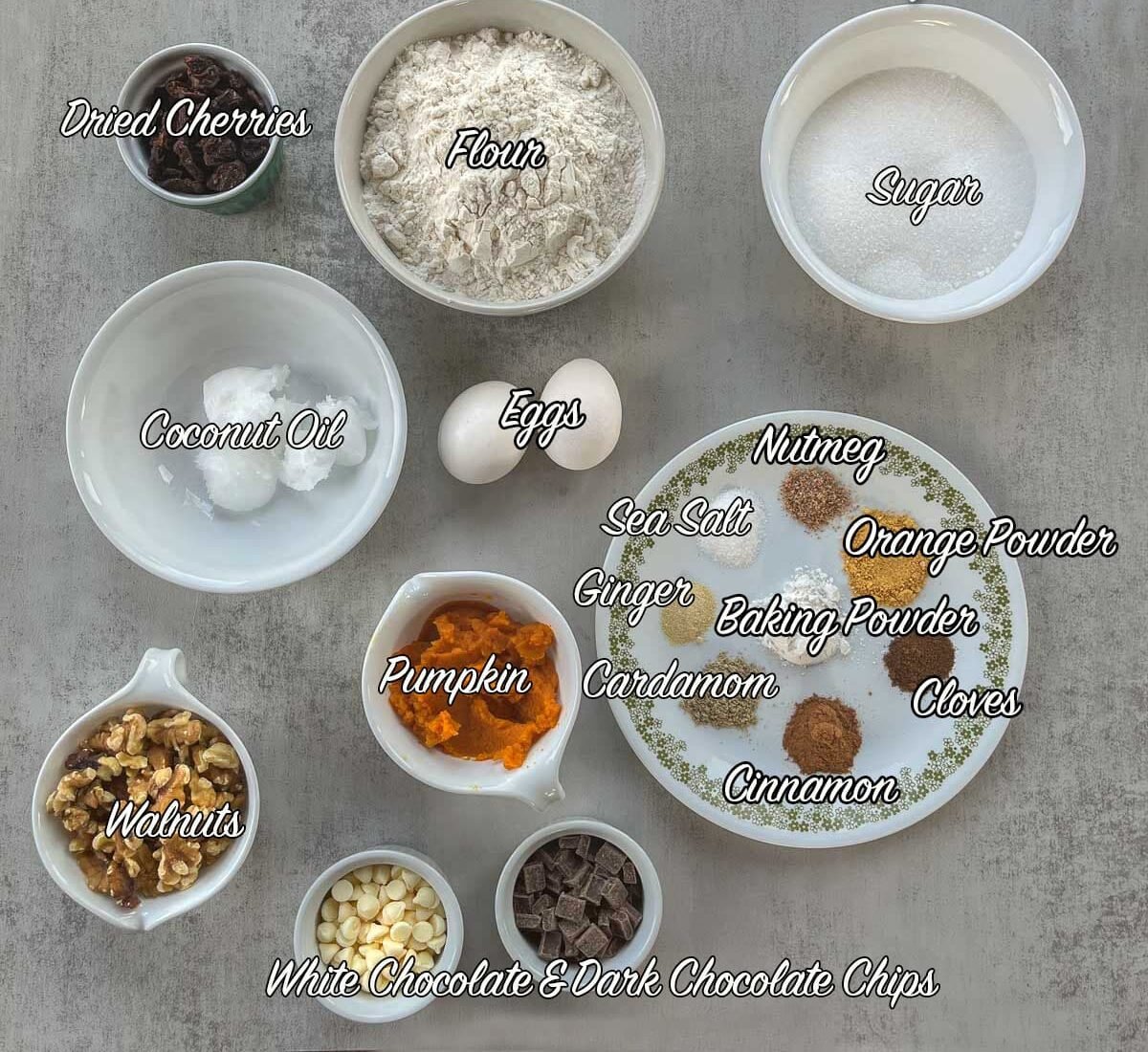 pumpkin biscotti ingredients, labeled.