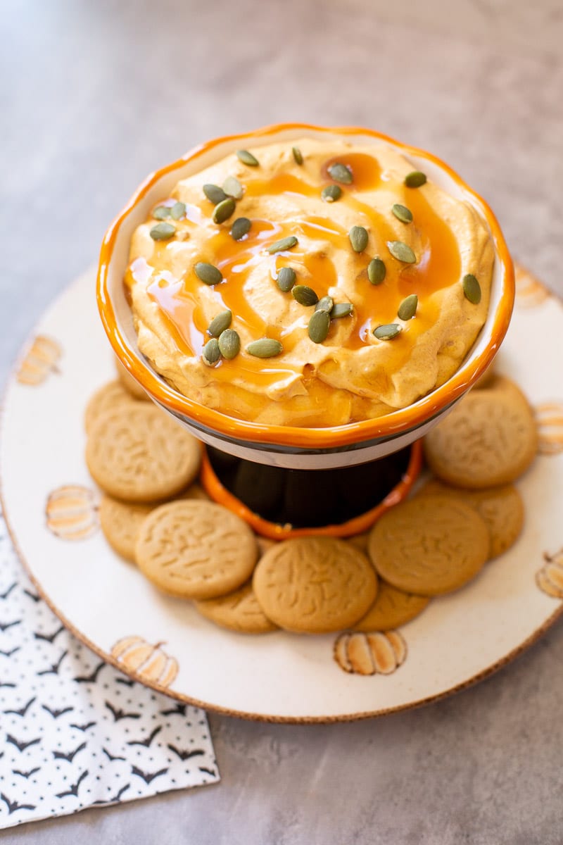 pumpkin dip with ginger snaps and pepitas