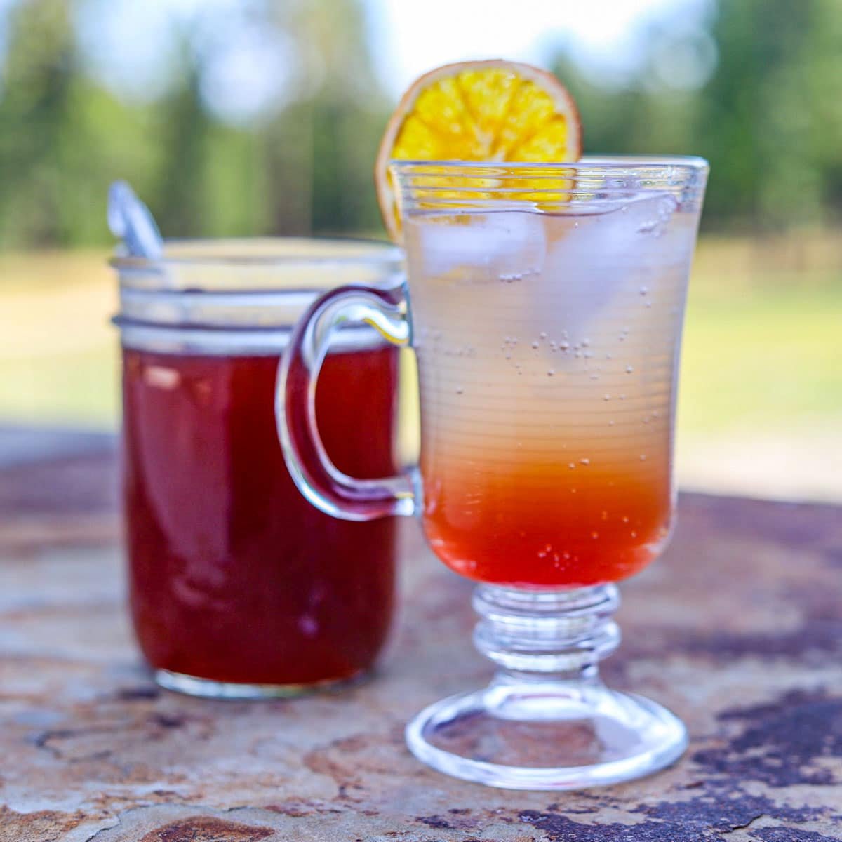 elderberry shrub in a jar and cocktail