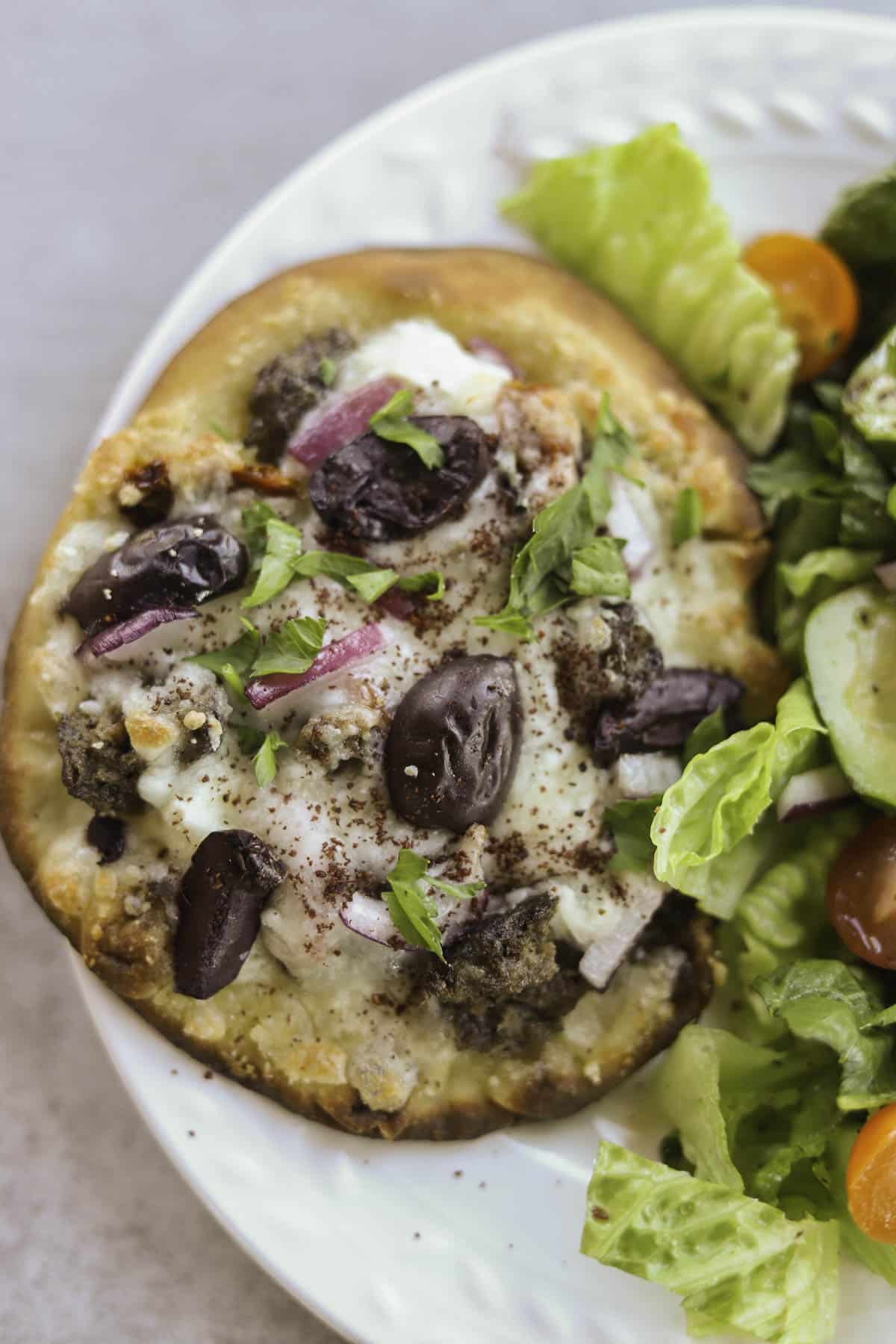 kebab pizza with a salad