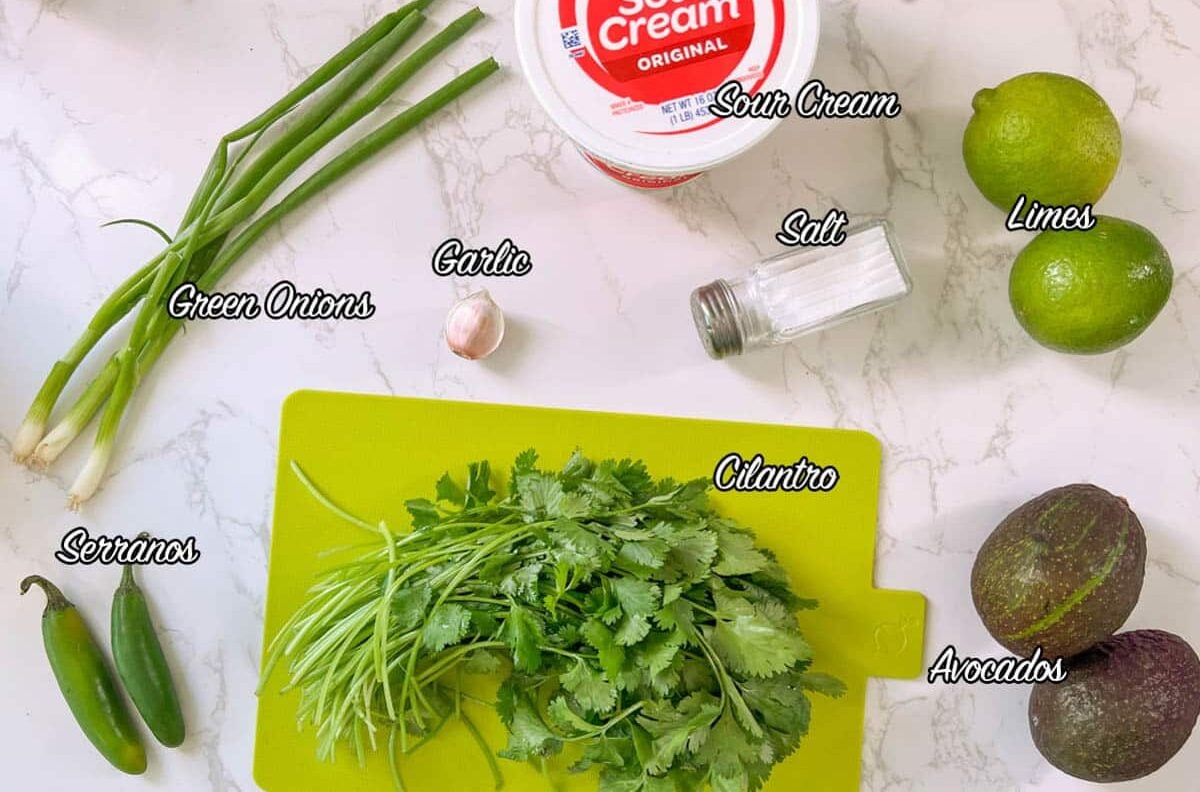 creamy cilantro lime sauce ingredients, labelled.