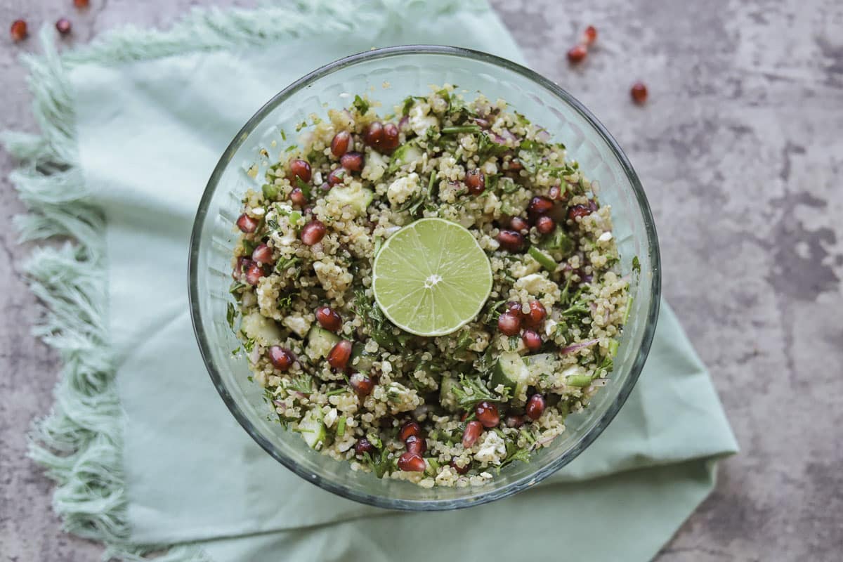 quinoa salad with Pomegranate Salad Dressing