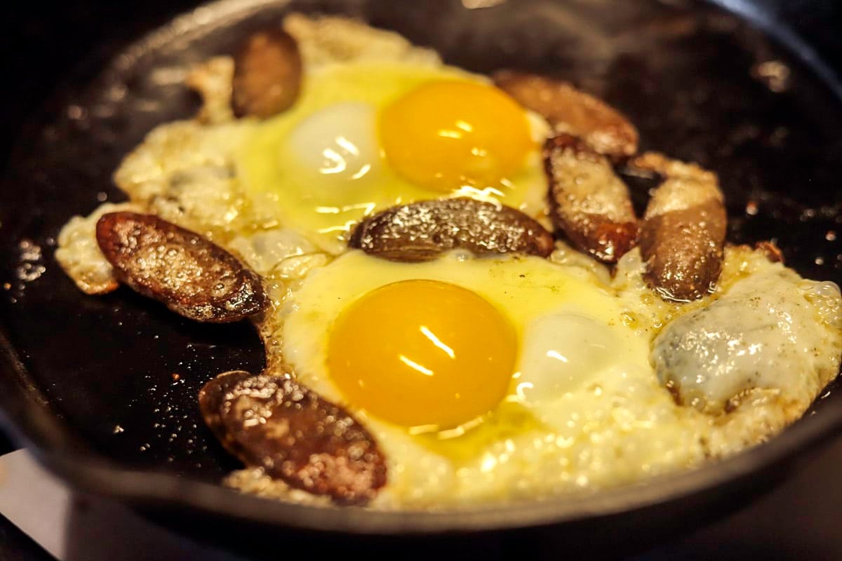 fried eggs and basturma
