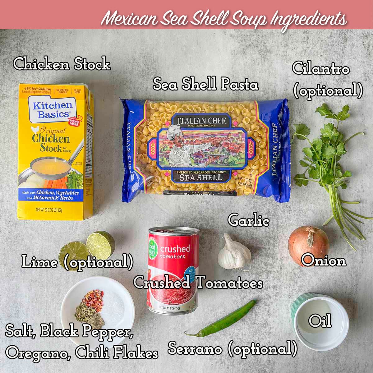 sopita (Mexican soup) ingredients