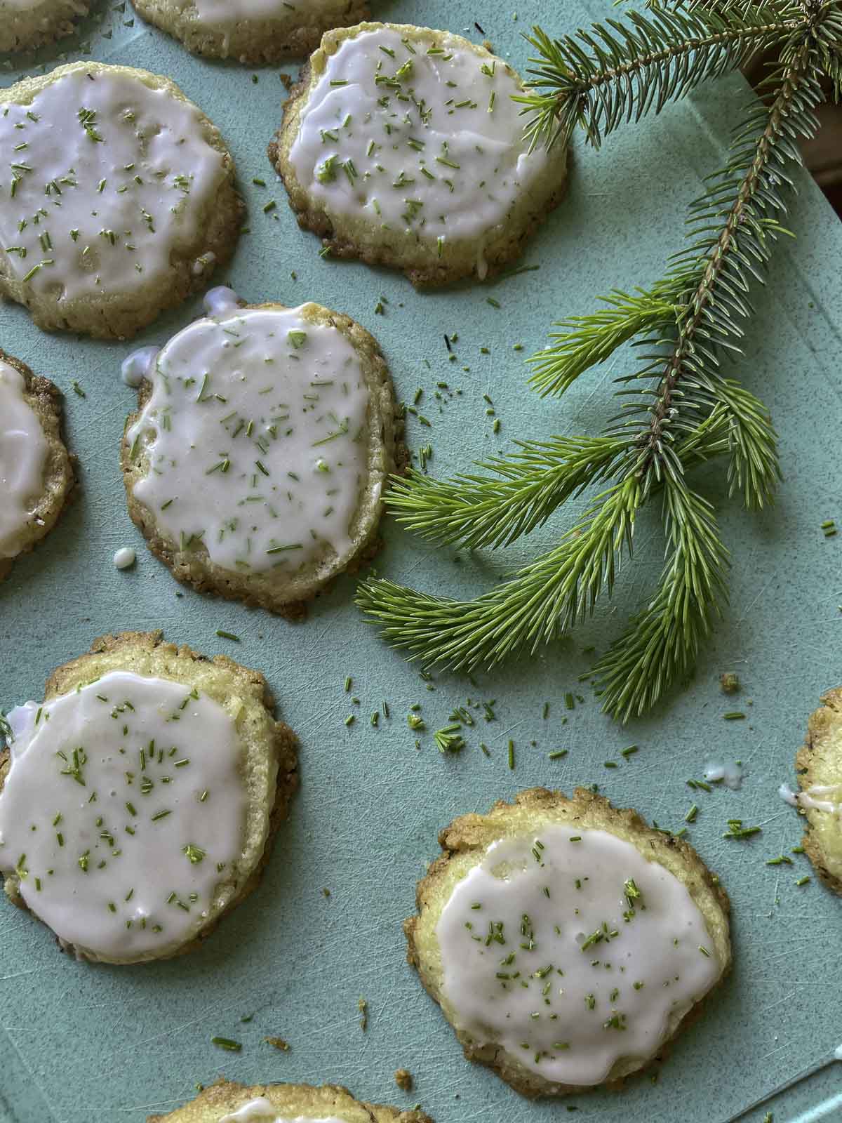 spruce tip shortbread cookies