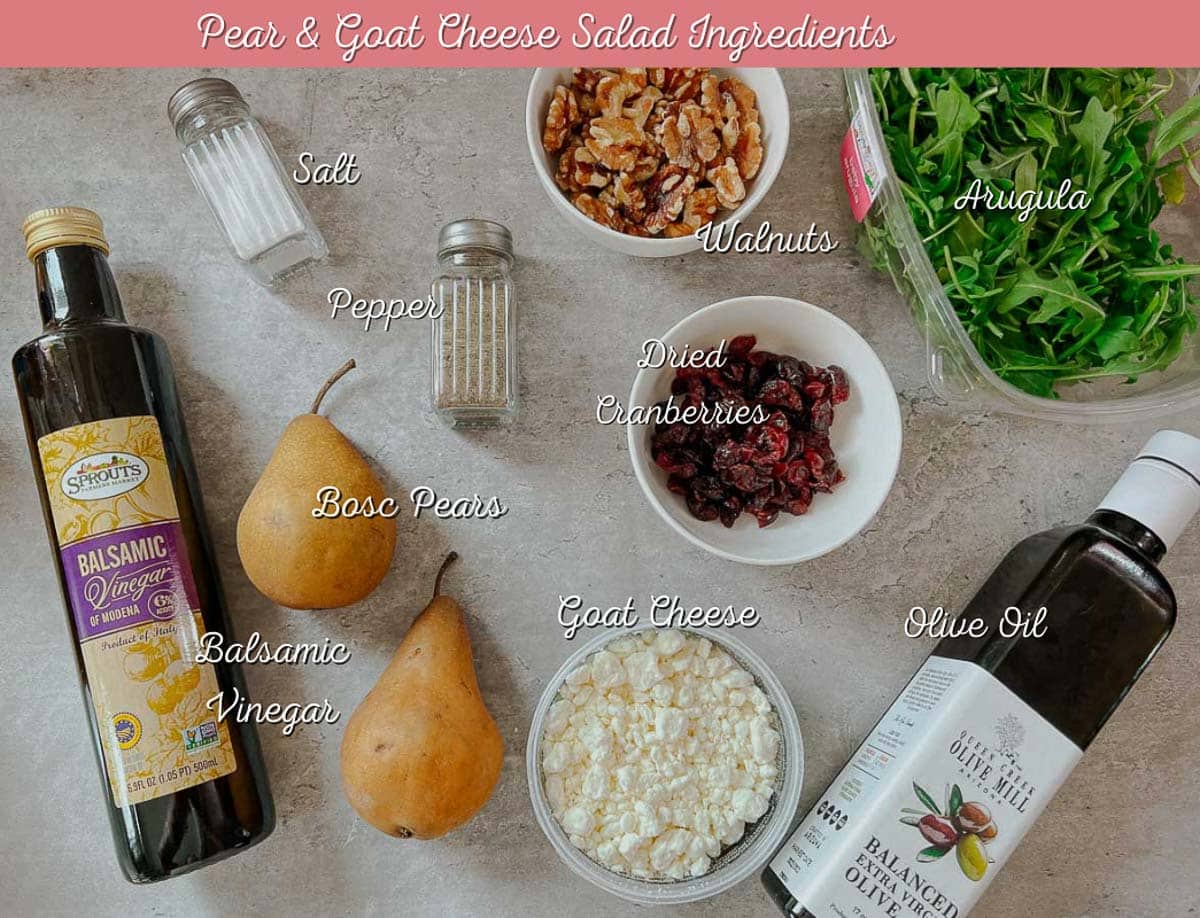 ingredients for pear goat cheese salad