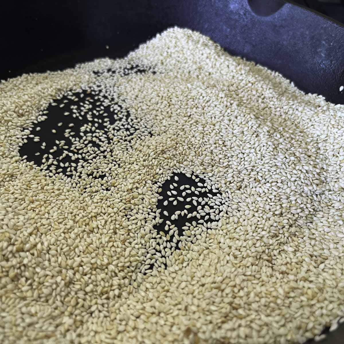 sesame seeds in a pan