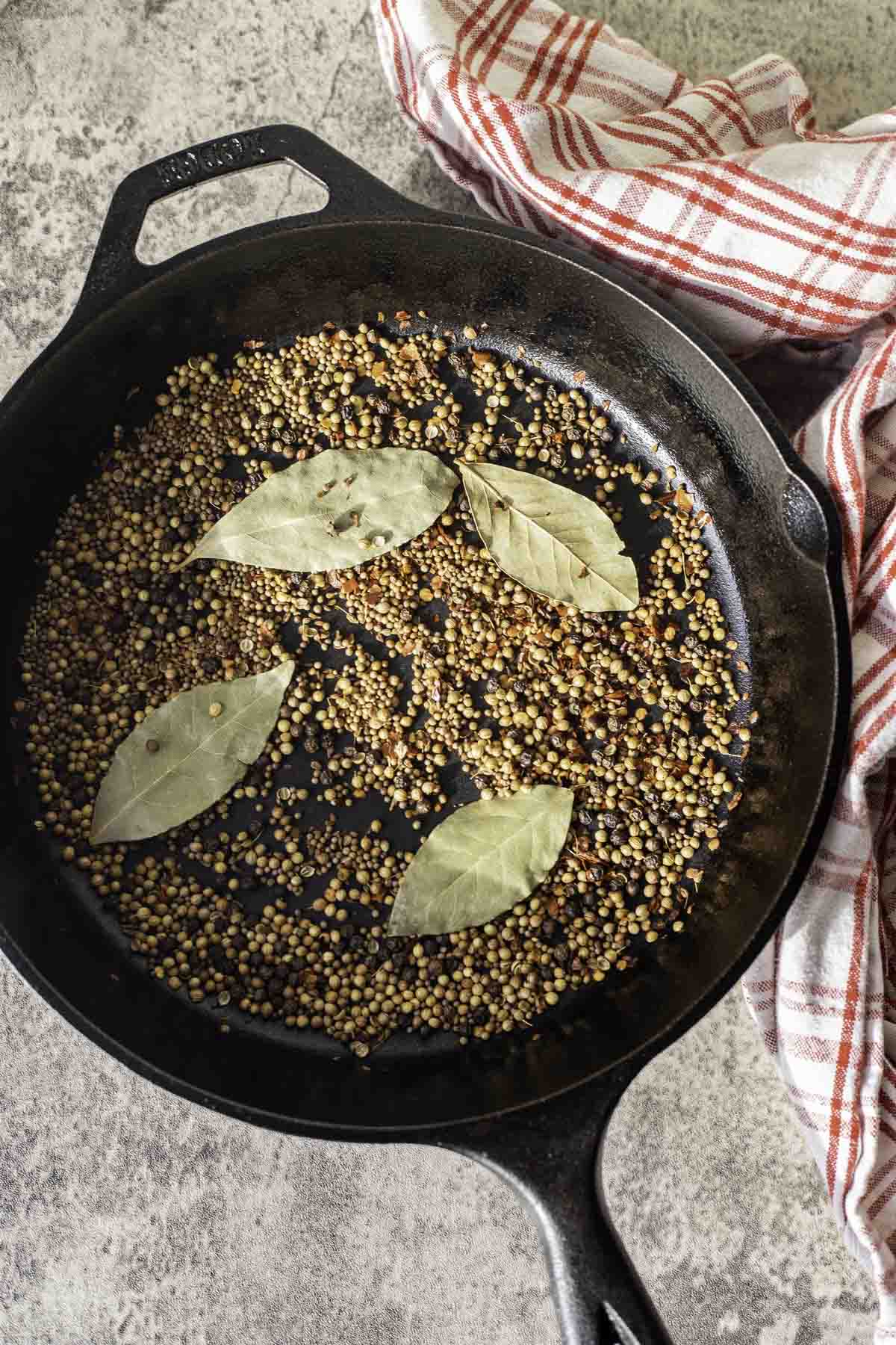 a cast iron skillet with spices