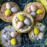 cadbury egg cookies on blue plastic nesting material