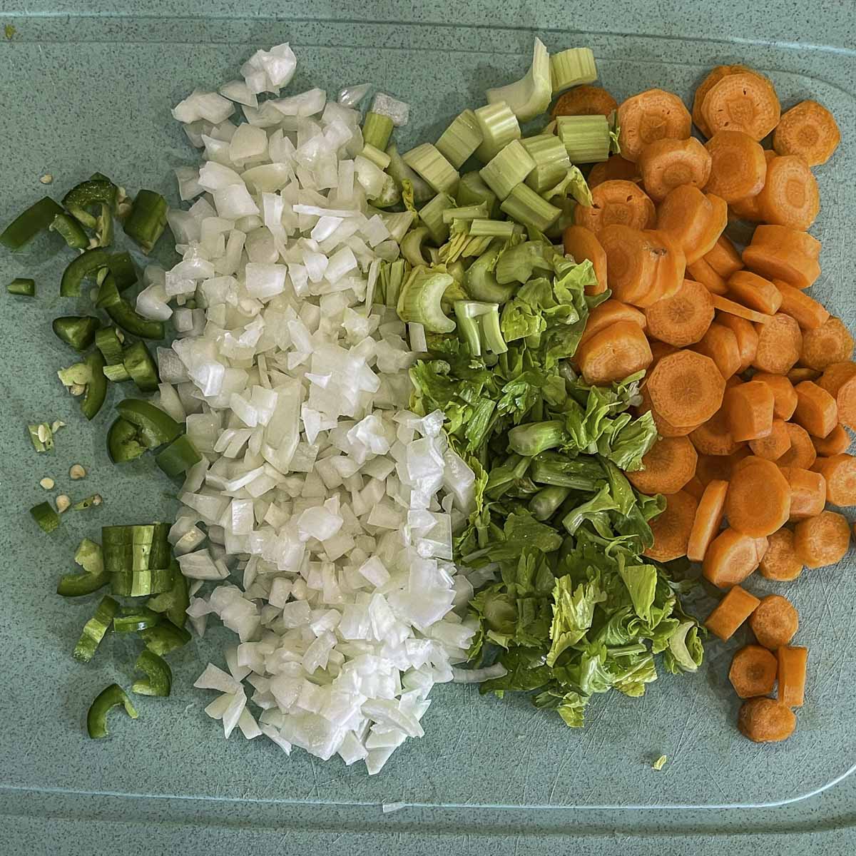 diced veggies on a cutting board