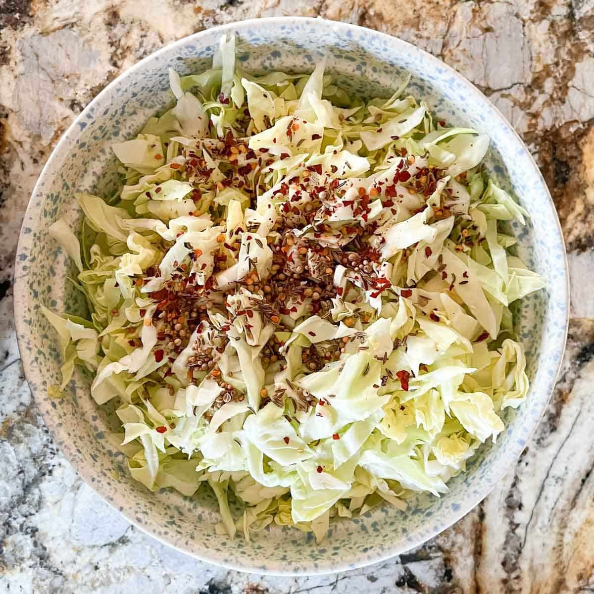 cabbage and spices in a bowl