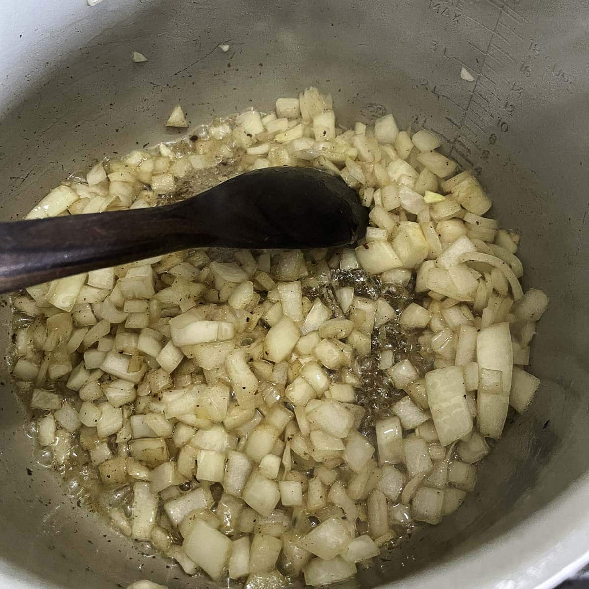 sauteeing onion in a pot