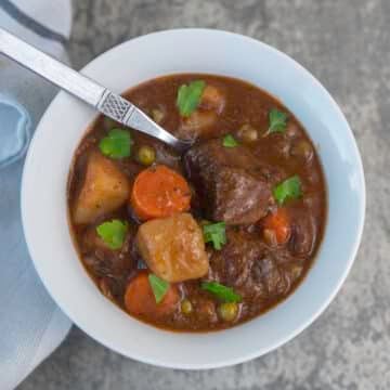 instant pot Irish lamb stew in a white dish