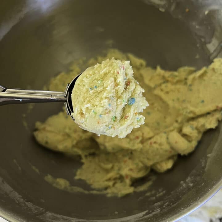 a scoop of cookie batter for making Easter egg cookies
