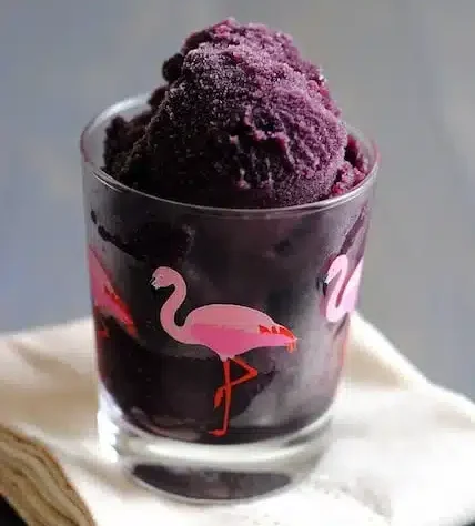 mulberry sorbet in a glass