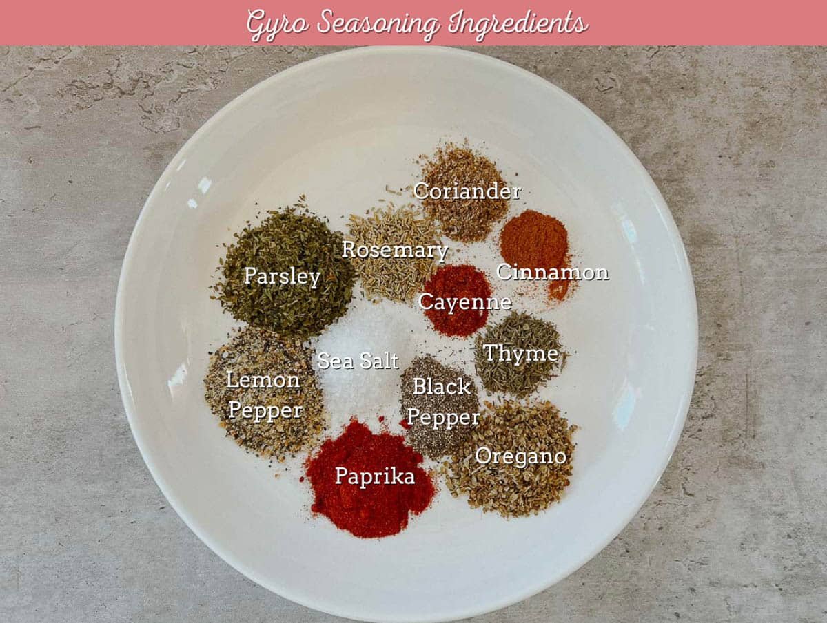 labeled gyros seasoning on plate
