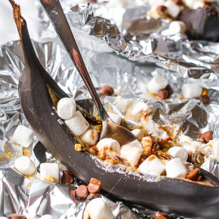 campfire s'mores banana boat in foil